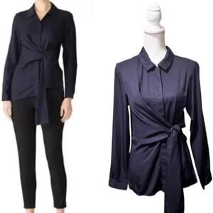 Wish The Label | Australia Tencel Waist-Tie Common Ground Shirt Midnight Blue XS